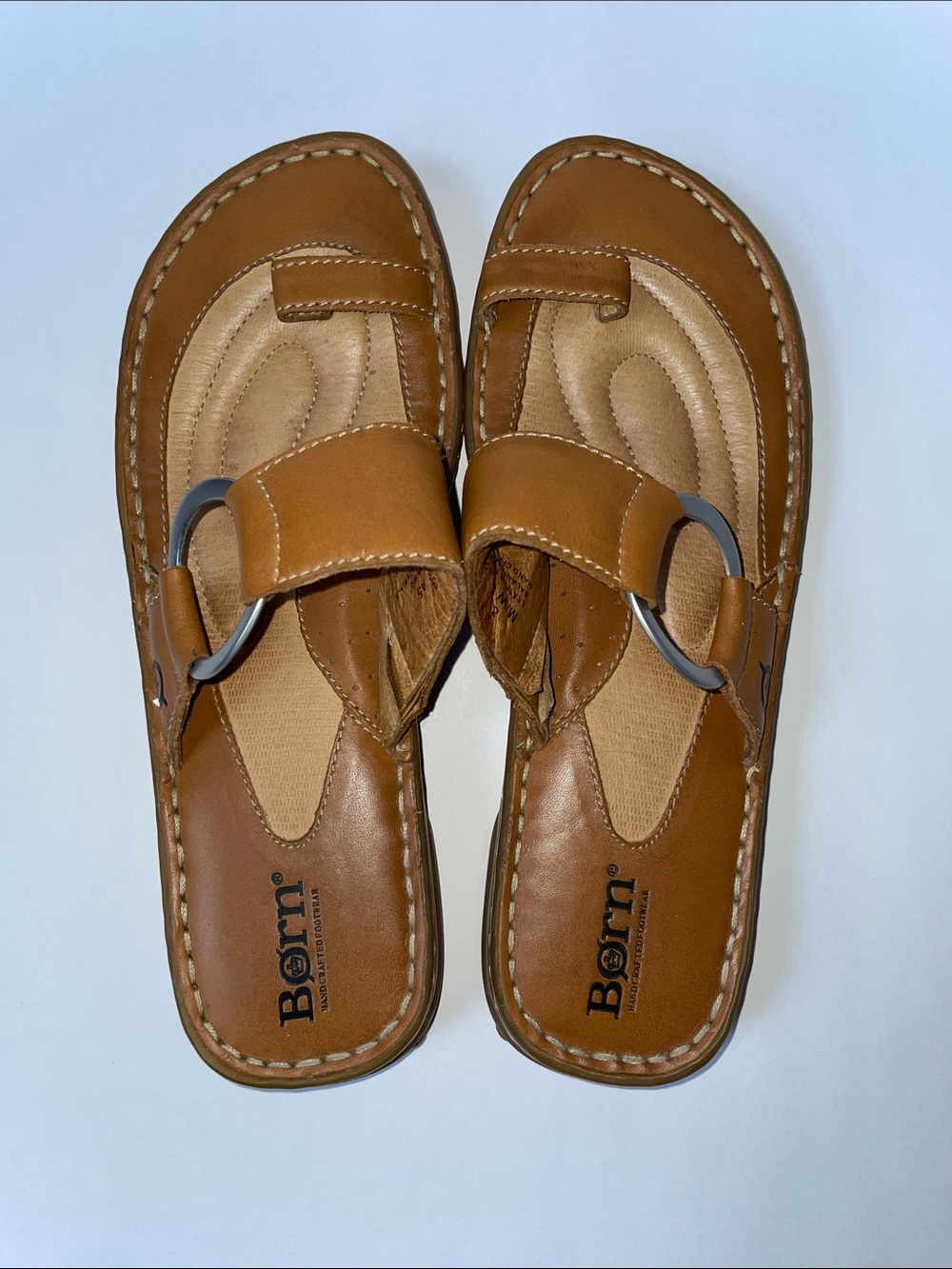 Born Women’s Brown Leather Slide Sandals with Metal Ring. Size 8. - Picture 1 of 6
